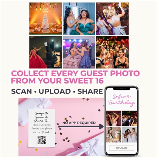 Mis Quitte Fotoalbum QR-Code | Gäste Fotos sofort hochladen | Quinceañara Foto teilen - Etsy.de