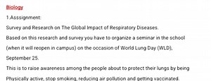 Biology AssignmentTask:Survey and Research on The Global Im... | Filo