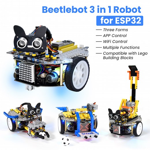 Keyestudio 3 in 1 Beetlebot Robot Car For Arduino ESP32 STEM Education DIY Kit Compatible with LEGO Projects