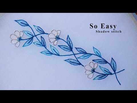 Beautiful Shadow Embroidery Floral Design 💙 | Easy Blue Flower Pattern Tutorial