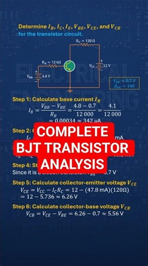 Transistor parameter calculations for 4.8 V VBB, 12 V VCC and 140 beta #Shorts #Electronics