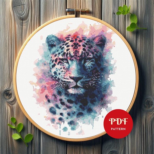 Leopard Cross Stitch Pattern,watercolor Embroidery Design,wild Animal Needlepoint Chart, Easy Cross Stitch PDF Pattern, Instant Download,diy - Etsy