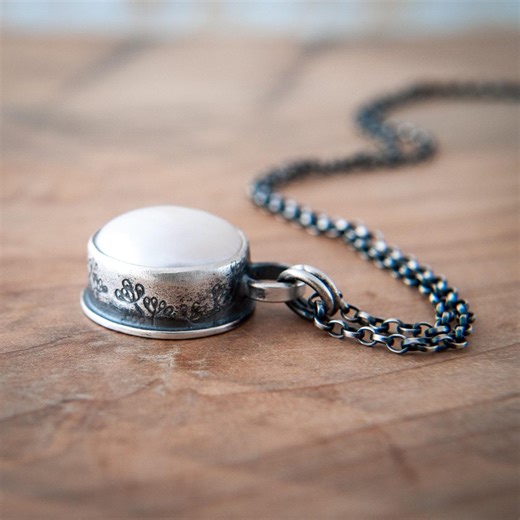 Large Natural White Pearl in Oxidised Sterling Silver With Floral Setting - Etsy