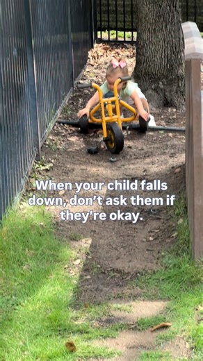 Official Guidepost Montessori on Instagram: "When your child falls down, your instinct might be to ask, “Are you okay?” But your alarm can make them alarmed too. And your projection of concern can cause them to second-guess their own feelings. Instead, pause and observe. Try saying: ✋ “That was a big fall! You landed on your hands. How do you feel?” 🤗 “I saw that! Do you need a hug or are you ready to keep going?” ‼️”That surprised you! Take a deep breath — what do you need?” This gives your ch