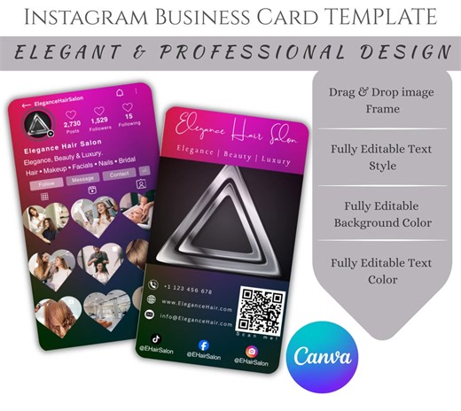 Instagram Business Card Canva Template | Editable QR Code Small Business Card | Social Media Influencer Card | Digital IG Networking Card - Etsy