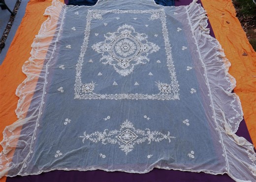 Antique French Twin Size Tambour Lace Bedspread Color Light Sand ( B ) - Etsy