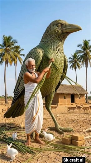 "How Grandpa Crafts a Crow with Date Palm Leaves – Amazing Traditional Art! 🌿🦅#aivideo #trending#ai