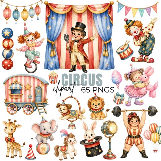 Circus Clipart: Whimsical Big Top Tent, Clown, Circus Animals, Birthday Party Graphics (digital Download) - Etsy