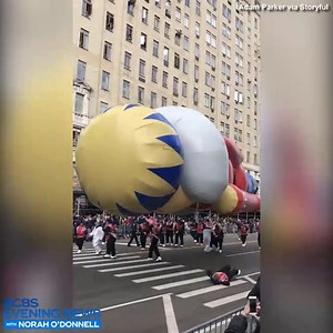 301K views · 282 reactions | WATCH: Cellphone video shows the moment a Nutcracker balloon knocked down a marcher during the Macy’s Thanksgiving Day Parade in New York City after strong winds caused the inflatable to tip onto its side. https://cbsn.ws/34wllHh | CBS Evening News | Facebook