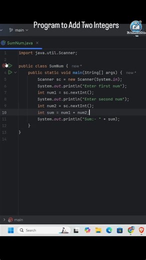 Learnwith Rehan on Instagram: "Program to Add Two Integers #java #javatutorial #javaprogramming #codingforbeginners #learnjava"