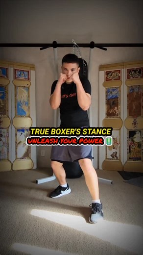 True Boxer's Stance . The true boxing stance emphasizes balance, mobility, and defensive posture by keeping the feet shoulder-width apart, knees slightly bent, and body angled to the opponent, with the back foot hidden and the lead foot pointing forward. The hands are held high at face level with elbows tucked to protect the body, the chin is tucked, and the boxer remains on the balls of their feet for readiness to move and strike from a stable, centered position . 💯 . #boxing #mma #training #p