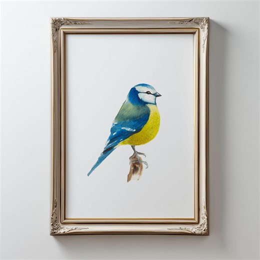 Mésange Bleue Watercolor Painting, Birds Wall Art, Minimalist Bird, Blue Colors Decor (digital) - Etsy
