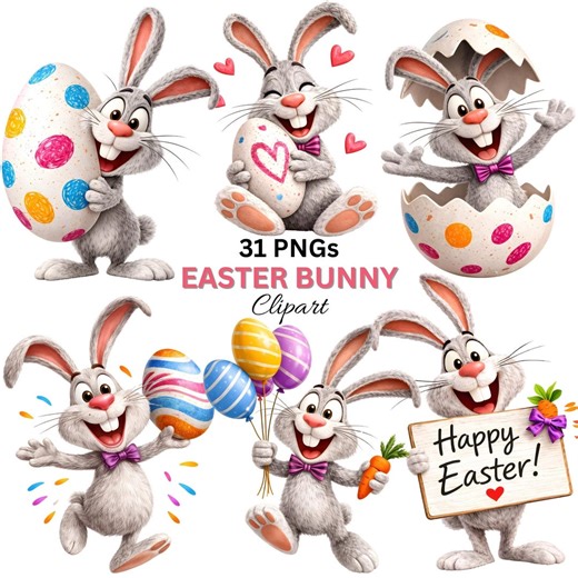 Cartoon Easter Bunny Clipart PNG, Cute Bunny Rabbit Clipart Bundle, Spring Bunny Illustration, Easter Rabbit Graphics, Commercial 31 PNG - Etsy