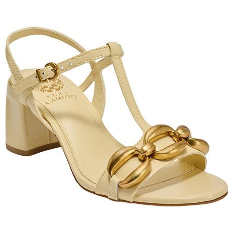 "As Is" Vince Camuto Chirie Leather T-Strap Block-Heel Sandal | HSN