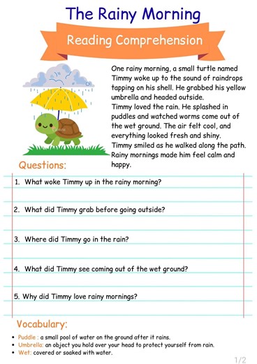 Reading Comprehension Worksheet Grade 2-3 | Short Story & Questions | Printable PDF | ESL | Homeschool - Etsy