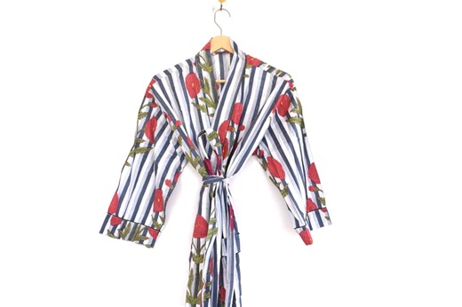 Handmade Floral Cotton Kimono Robe, Indian Block Print Loungewear - Etsy