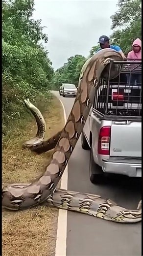 Giant Python Wraps Around a Pickup Truck! 🐍🚗😳