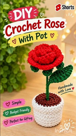 DIY Crochet Rose 🌹 | Beautiful Rose Flower with Pot #Shorts