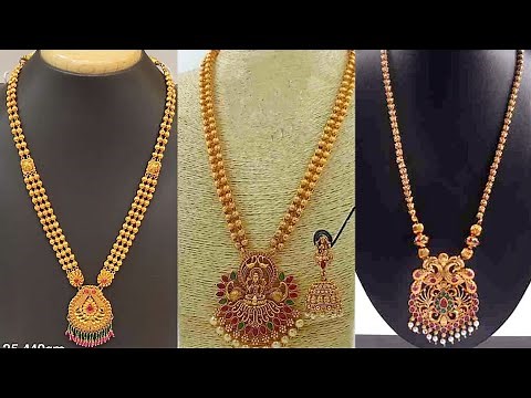 Gold ball chain long necklace designs with weights//long haar design//