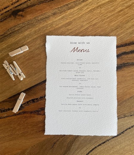 Embroidered Wedding Menu Cards – Deckled Edge Cotton Paper, Personalised Menu Place Settings - Etsy