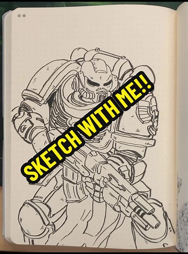 Inspired by space marine 2 #warhammer40k #spacemarine2 #spacemarine #art #drawing #ink #brushpen #sketching #sketchbook #lineart