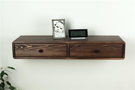 Floating Console Table With 2 Drawers, Wall Mounted Wooden Entry Console - Etsy