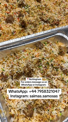Chicken biryani, samosas and spring rolls all ready to go out for delivery 😍🤤 Message us for orders on WhatsApp or Instagram. 📍Nottingham Instagram: saimas.samosas WhatsApp: 44 7958321047 #samosa #biryani #chicken #nottingham #food