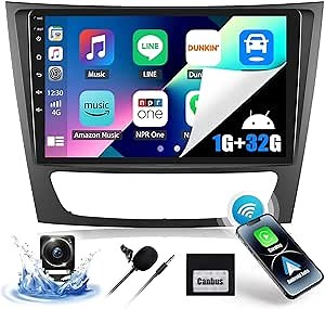 1G+32G Car Stereo Radio for Mercedes Benz E Class W211 E350 CLS W219 2002-2009 with Wireless CarPlay Android Auto Android 13 Radio 9" Touch Screen Bluetooth Car Radio with HiFi GPS FM Backup Camera