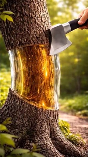 Cutting a Tree Filled With Liquid?! 🌳💧 Unreal Slow Motion | #satisfying