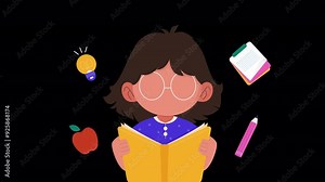 Girl Reading Book Animation 4K On Alpha