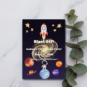 Rocket Ship Birthday Invitation: Galaxy Theme, Editable Canva Template (digital Download - Etsy