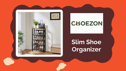 Shoe Rack, 5-Tier Slanted Shoe Rack, Narrow Shoe Storage Shelf, Slim Shoe Organizer for Entryway, Space-Saving, Wooden Top and Metal Frame, for Entryway, Hallway Rustic Brown and Black TXJ03BF