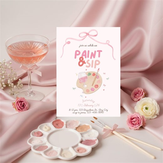 Paint and Sip Invitation Template, Minimalist Paint Night Party, Wine and Paint Girls Night Invite - Etsy