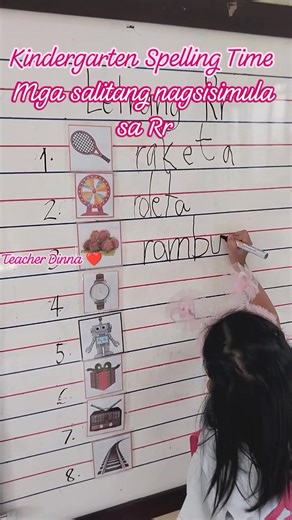 16K views · 56 reactions | Kindergarten Spelling Time. Board work Activity 101 ❤️ Good job Kinder Pakwan so proud of you guys! Galingan nyo plgi s school. Bsta proud Ako palagi sa inyo!  #kindergartenjourney #kindergartenteacher #reading #kinder #writing #literacy #filipinowords #readingtime @highlight | Kinder Pakwan MsDinna | Facebook