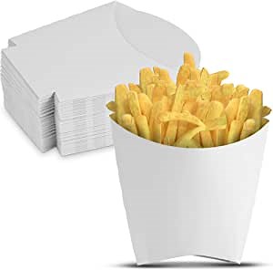 MT Products Extra Large Sized White SBS Scoop Paperboard French Fries Containers - French Fry Holders Cups with Grease-Resistant Barrier (Pack of 50) - Made in the USA