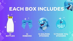Small 12 Pack Dolphin Party Favors - DIY Candy Jars with Ribbons and Stickers - Party Decoration Bottles for Birthday, School Classroom, and Baby Shower - Dolphin Table Centerpiece for Kids