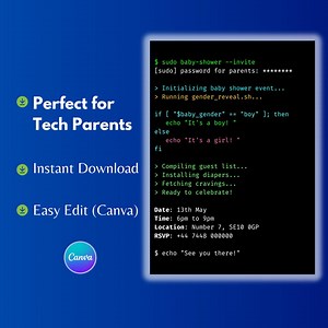 Coding Baby Shower Video Invite | Bash Script Digital Evite | Editable Tech Theme for Developers & Programmers - Etsy Canada