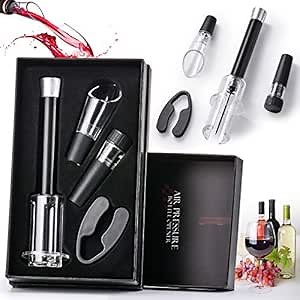 Wine Bottle Opener Air Pressure Wine Cork Remover Pump Wine Opener Wine Pump Wine Accessory Tool Handheld Wine Bottle Opener with Wine Pourer, Foil Cutter and Vacuum Stopper(Gift Box)