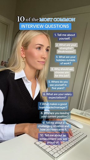 10 common interview questions! Check these out and feel prepared for your next interview ⚡️#careeradvice #career #careertok #corporatetiktok #careertiktok #interview #jobinterviewtips #jobinterviewquestions