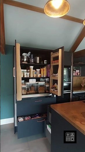 Blue Modern Slab Copper Handled Kitchen with Matching Island