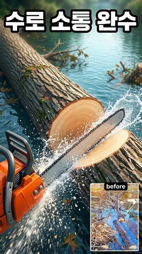 수로를 막고 있던 거대한 부유목을 순식간에 잘라내는 기발한 방법 #skills #crafts #waterway #outdoors #survival