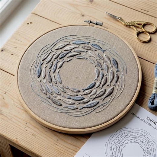 Fish Circle Embroidery Pattern, Minimalist Ocean Hoop Art (digital Download) - Etsy