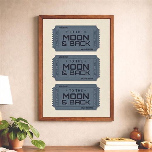 To the Moon | Retro Ticket Poster | Printable Wall Art | Blue | Digital Download - Etsy