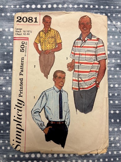Simplicity 2081 Men's Large Shirt Pattern Circa 1957 - Etsy