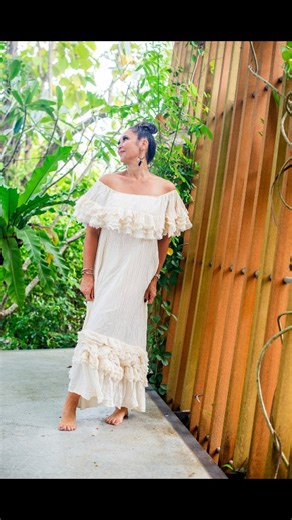 Boho Clothing • Home Decor on Instagram: "🌿 Soft, earthy, organic ✨ This off-the-shoulder beauty is handcrafted from unbleached, organic cotton with layers of flowing frills for that effortless boho goddess energy. A dress that feels like sunshine on your skin 🌞🤍 #bohofashion #BohoDress #BohoGoddess"