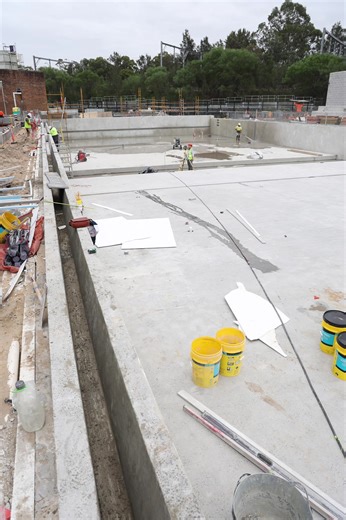 Exploring New Perspectives at Canterbury. Taking a closer look at the 50m commercial pool from different angles today. Even in these early stages, our team’s organized approach and professional attitude are clear to see. We have enjoyed a successful partnership with Crystal Pools Australia for many years, and their exceptional pool shells provide the perfect canvas for our work. With the support of superior products from Laticrete Australia, we are confident in delivering an outstanding result f