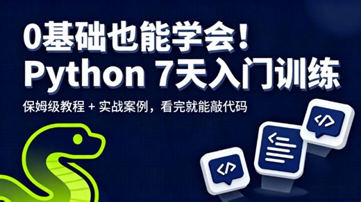 【193集】0 基础也能学会！Python 7 天入门训练：保姆级教程   实战案例，看完就能敲代码
