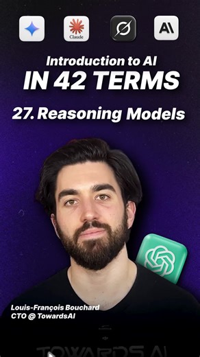Day 27/42: Reasoning Models Yesterday, we expanded modalities. Today, we slow things down on purpose. Reasoning models don’t rush answers. They pause, plan, and check steps. They’re better at: logic, math, trade-offs. They cost more and run slower. But when thinking matters, they win. Missed Day 26? Watch it. Tomorrow, we measure performance: benchmarks. I’m Louis-François, PhD dropout, now CTO & co-founder at Towards AI. Follow me for tomorrow’s no-BS AI roundup 🚀 #ReasoningModels #LLM #AIExpl
