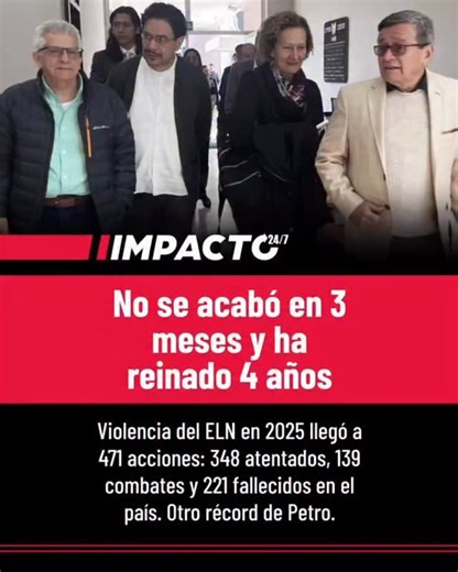 🚨🇨🇴 REINADO TOTAL DEL ELN | En 2025 la violencia del ELN se disparó en Colombia, alcanzando niveles no vistos desde principios de siglo con 471 hechos violentos atribuidos al grupo, un aumento del 86 % frente a 2024. Del total, 348 fueron actos sin enfrentamiento directo como atentados o instalación de explosivos, y 139 combates, cifras que reflejan una escalada sostenida del conflicto interno. La violencia dejó al menos 221 personas fallecidas, incluidos civiles, fuerza pública y combatiente
