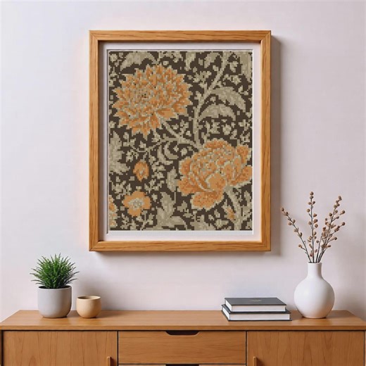 Victorian Floral Cross Stitch Pattern | Arts & Crafts Botanical Needlework | Vintage Ornamental Flower Design PDF Download - Etsy